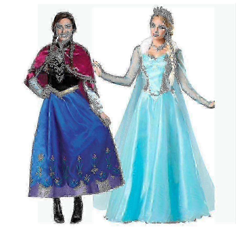 2025 Adult Princess Anna Elsa Costume Christmas Cos Fancy Dress Outfit