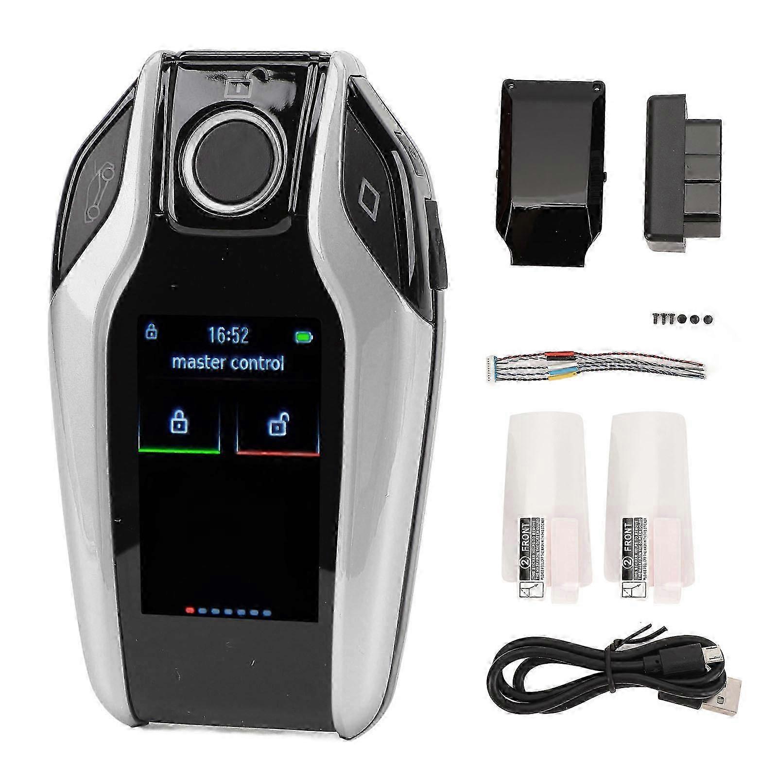 Smart Keyless Entry Remote for Car with LCD Display Auto Lock Unlock Anti Theft 13 Languages Support One Click Start Silver