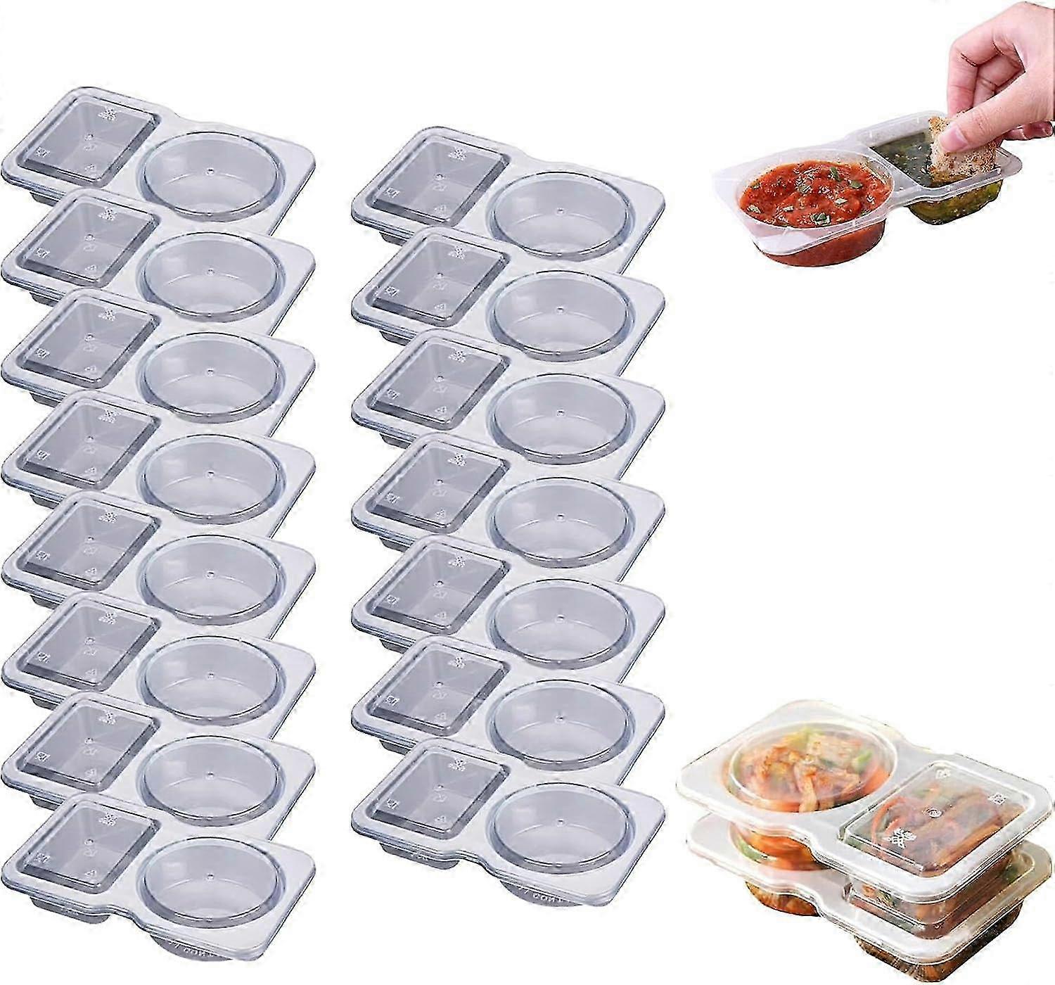 Double Compartment Condiment Container, Double Condiment Containers with Lids, 2 Compartment Snack Containers,Portable Condiment Containers for to-go