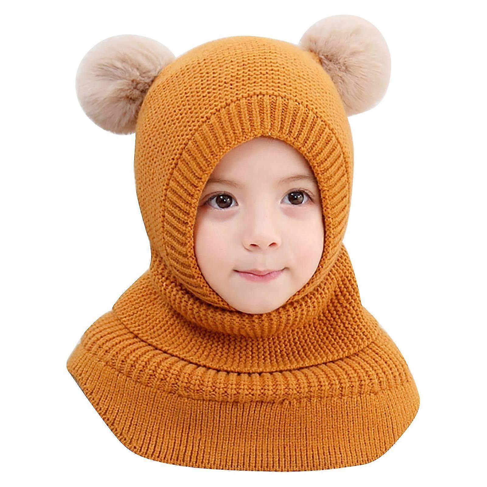 Knitted Cap Wind-proof No Deformation Comfortable Toddler Fleece Pompom Hat Scarf For Winter