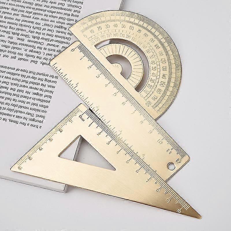 3 Pack Vintage Brass Straight Ruler, Triangle Ruler, Protractor, Geometry Set, Copper Bookmark For Tra