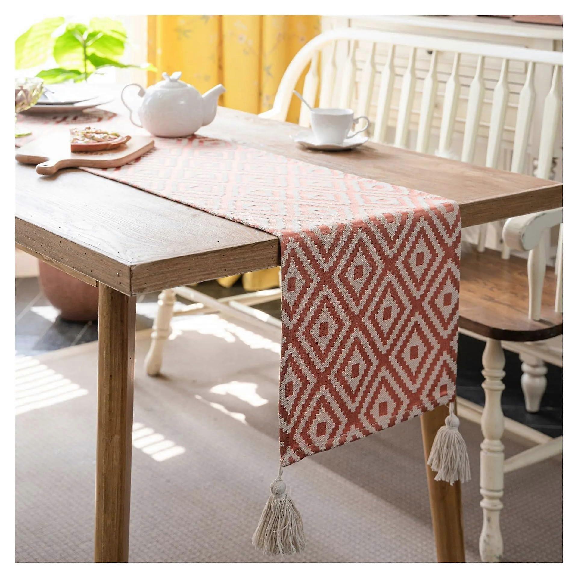 Table Runner Geometric With Tassel Polyester Cotton 33x200cm Model 02 Dining Table Decor Home Party