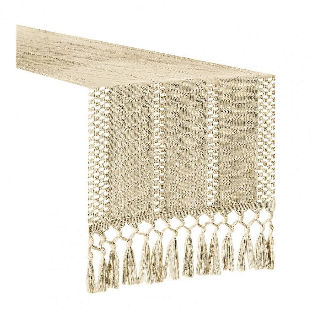 Boho Table Runner Farmhouse Woven Macrame Table Runner Home Decor Rustic Table Runner with Tassel Edges for Dining Decor