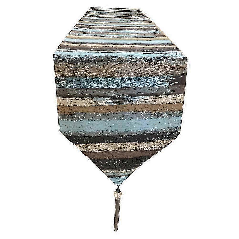 Farmhouse Style Table Runner with Rustic Wood Pattern & Vintage Linen Decor for Dining Room Kitchen. Polyester Blend, Blue