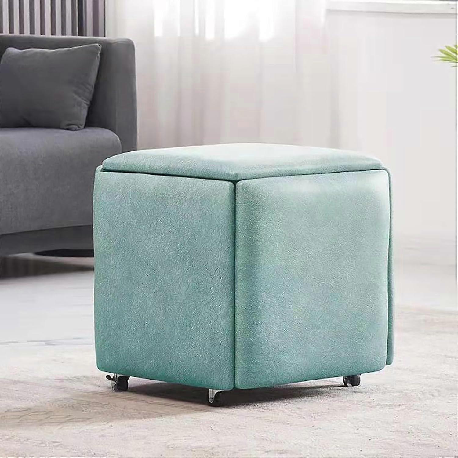 5 in 1 Nesting Ottoman PU Leather Cube Stool, Stackable Footstool With Swivel Casters, 14x14x15 Inch