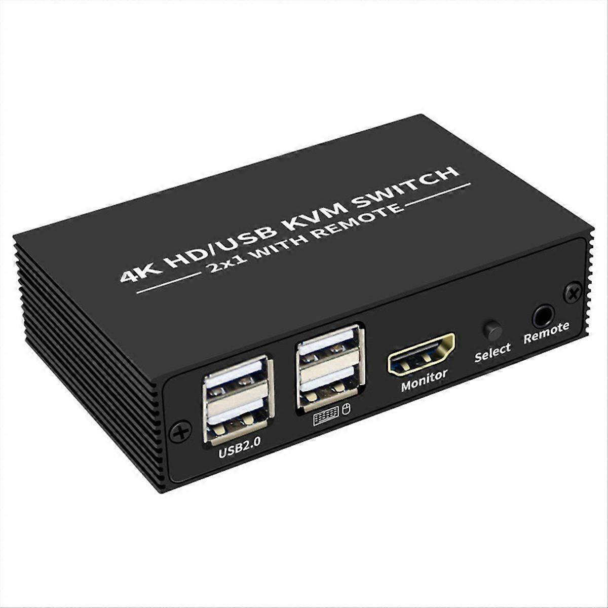 4K 60Hz KVM Switch -Compatible Switcher USB Selector 2x1 for PC Share Monitor Mouse Keyboard Port 2