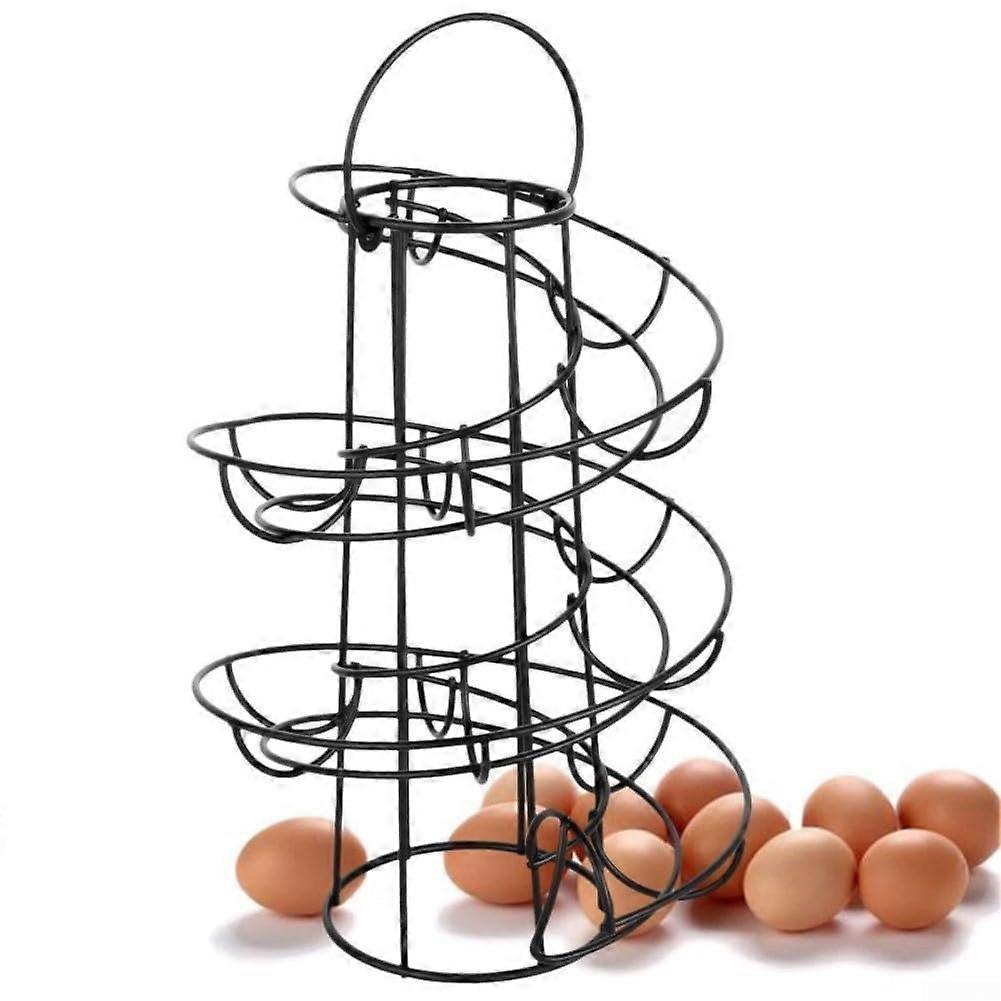 Vertical Egg Rack For Kitchen With Spiral Rolling Design, 20Egg Capacity, Sturdy Iron, Black Finish