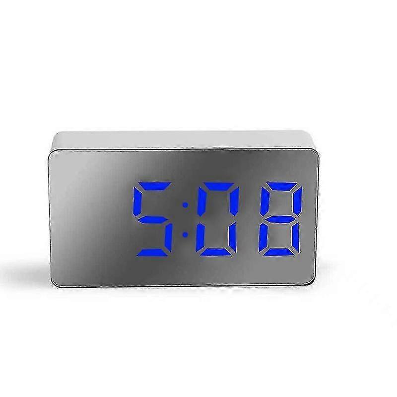 Led Electric Digital Alarm Clock Mains Battery Mirror Temperature Displayblue