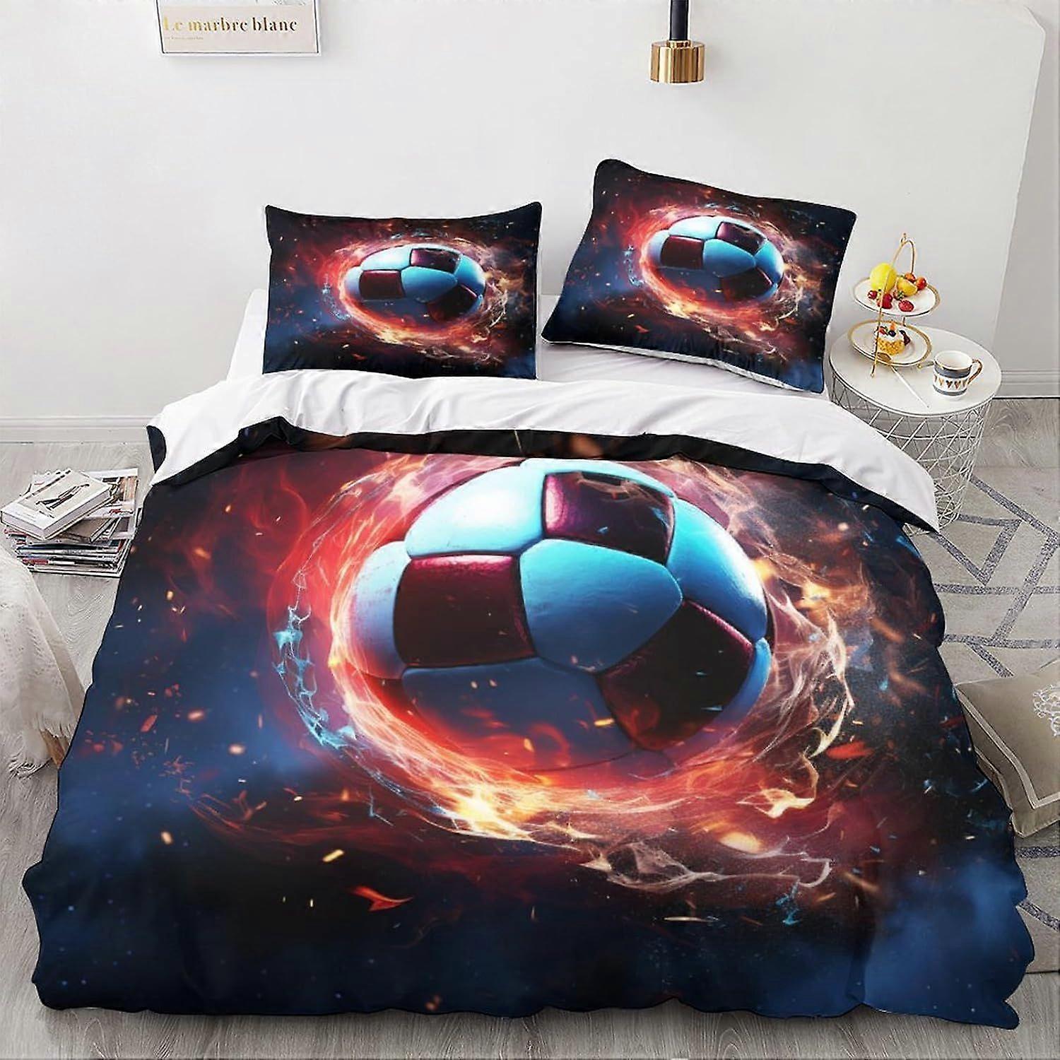 LikeEj كرة القدم الكرة الفراش غطاء لحاف 3D كرة القدم المطبوعة لحاف غطاء لحاف مع إغلاق سحاب ، ملك الفراش الرياضي