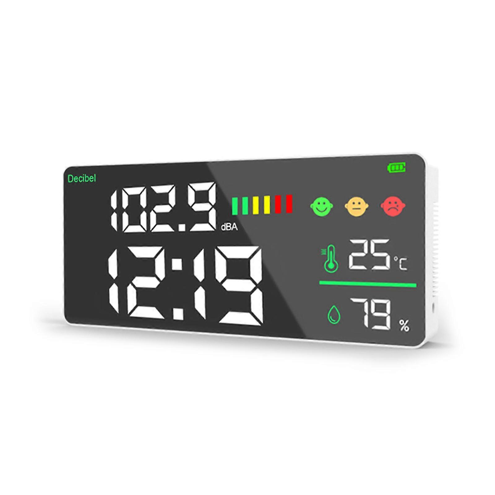Wall Mountable Sound Level Meter with Humidity & Temperature Clock Functions Accurate Monitoring Large LCD Display Multicolor