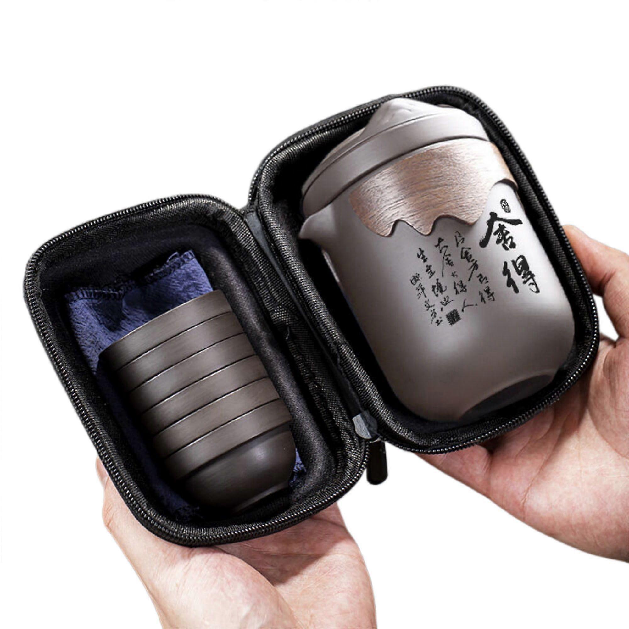 Portable Zisha Clay Kungfu Tea Set for Travel and Outdoor Brewing with Teapot and Cups