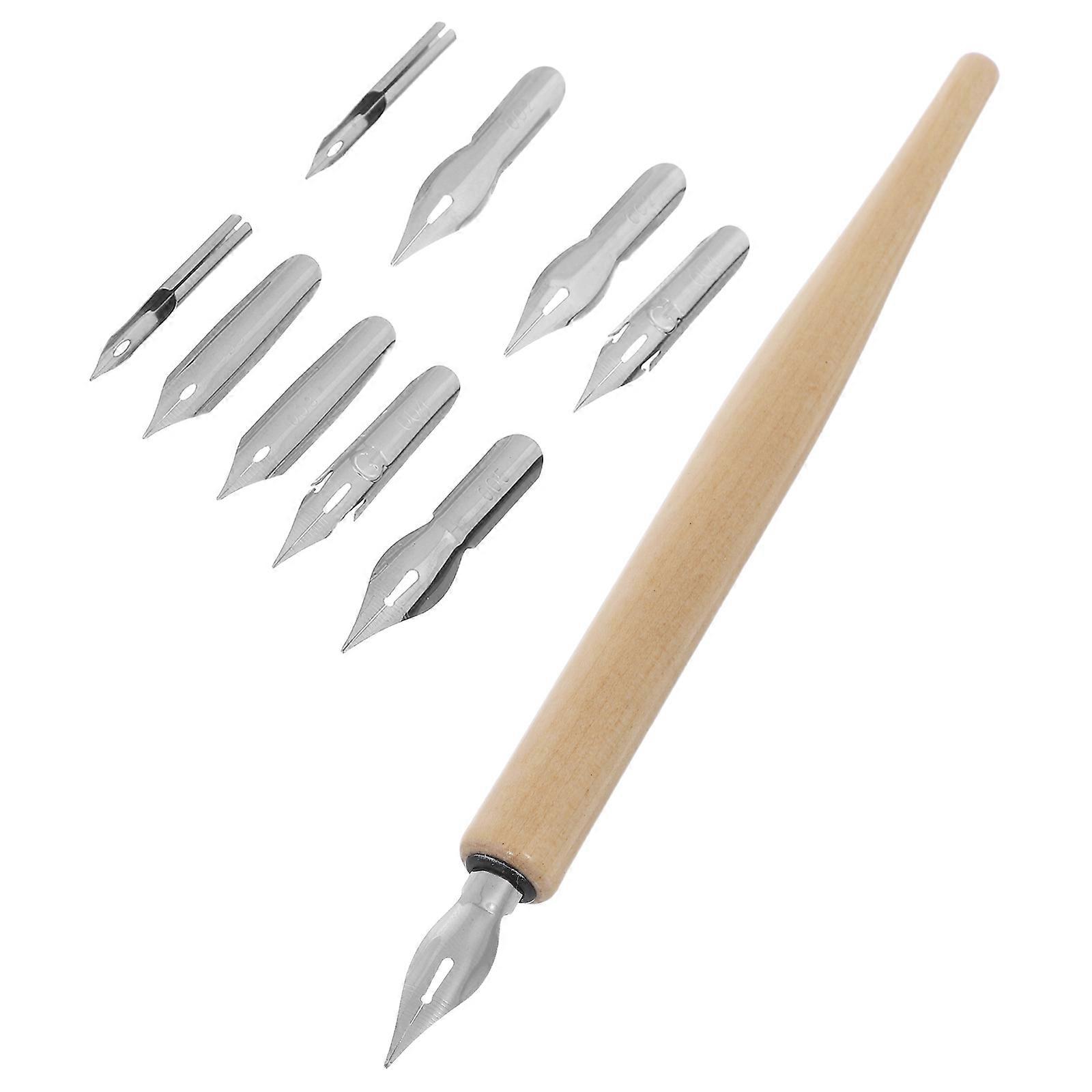 Dip Pen for Writing Wooden with Replaceable Stainless Steel Nibs 1Set