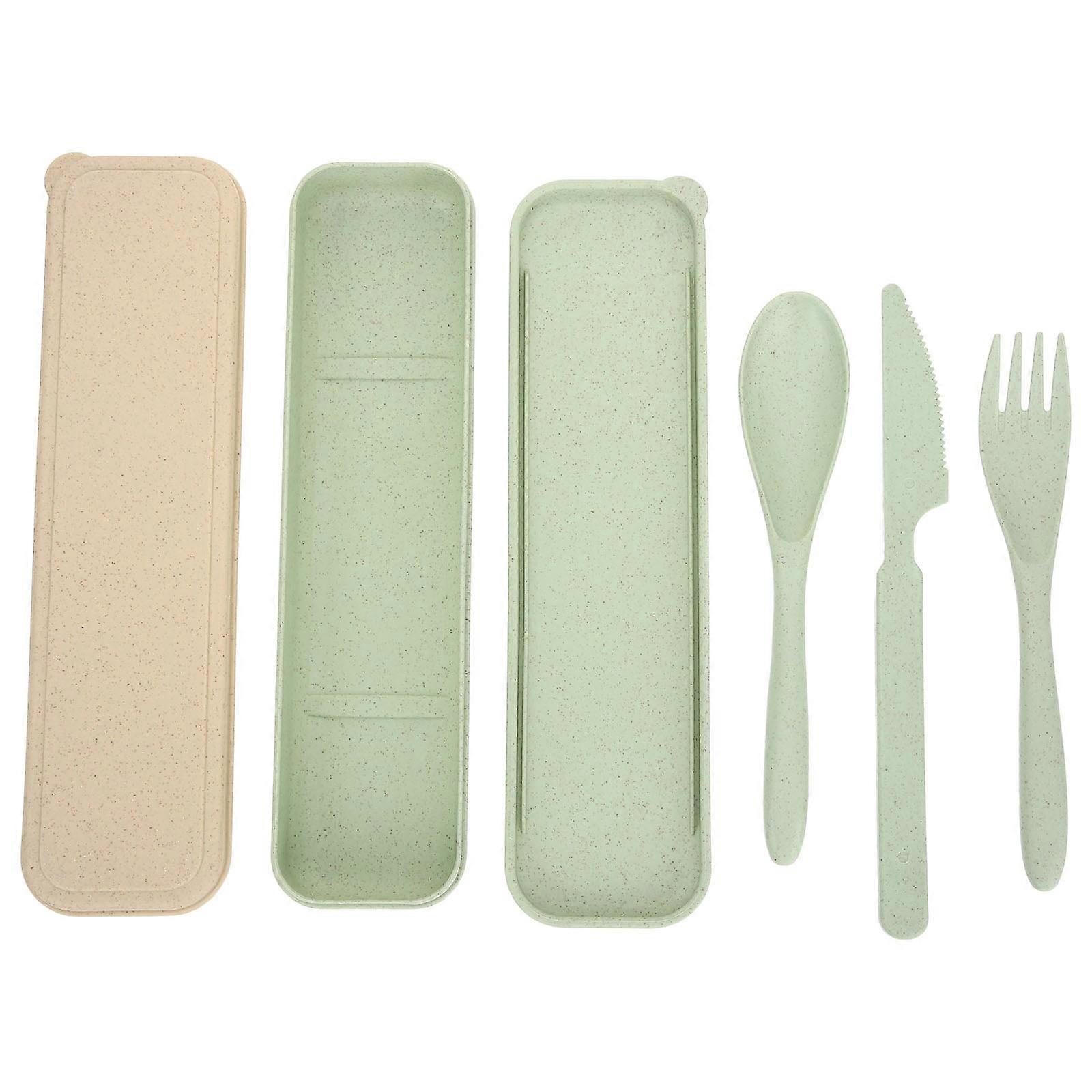 2 Sets Spoon Fork Set Portable Tableware Camping Food Utensil with Case