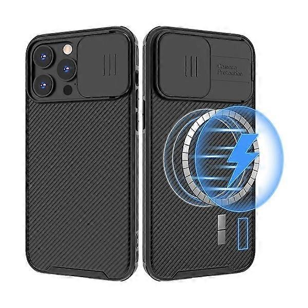 Sliding Camera Lens Protector, Magnetic Silicone Case for compatible with iPhone 16 15 Pro Max Plus, Magsafe Wireless Charging