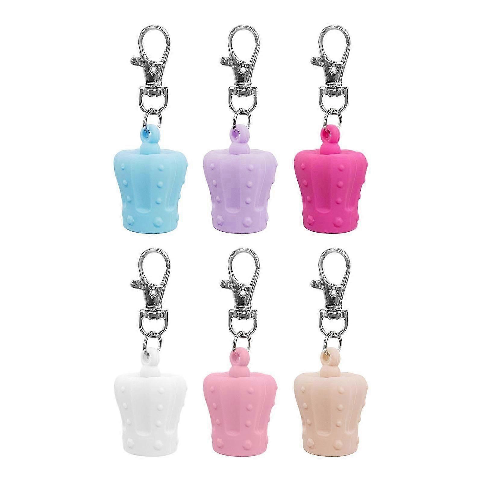 6pcs Silicone Lip Gloss Keychain Material Universal Fit For Most Tubes Secure Grip Design Multicolor