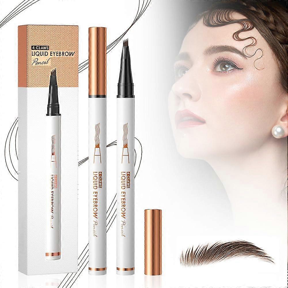 2PCS Waterproof 3D Microblading Eyebrow Pencil with 4Tip Microfork, LongLasting Dark Brown for Women