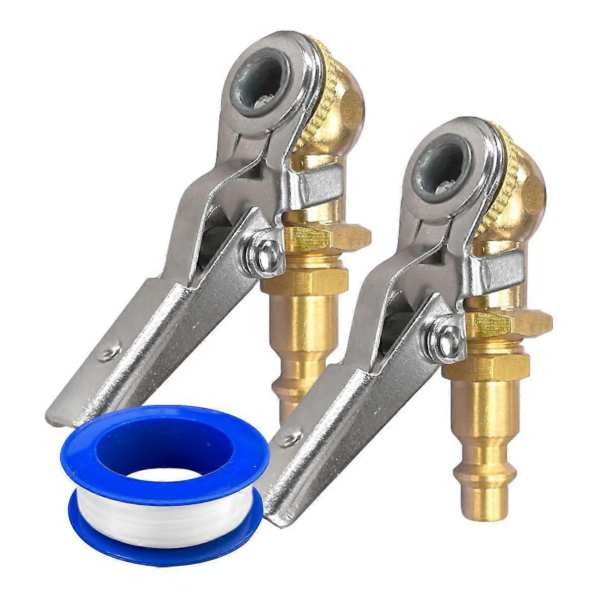 2PCS Locking Tire Air Chuck with Quick Plug, 1/4 Inch FNPT Closed Flow, Fast Inflation Brass ClipOn
