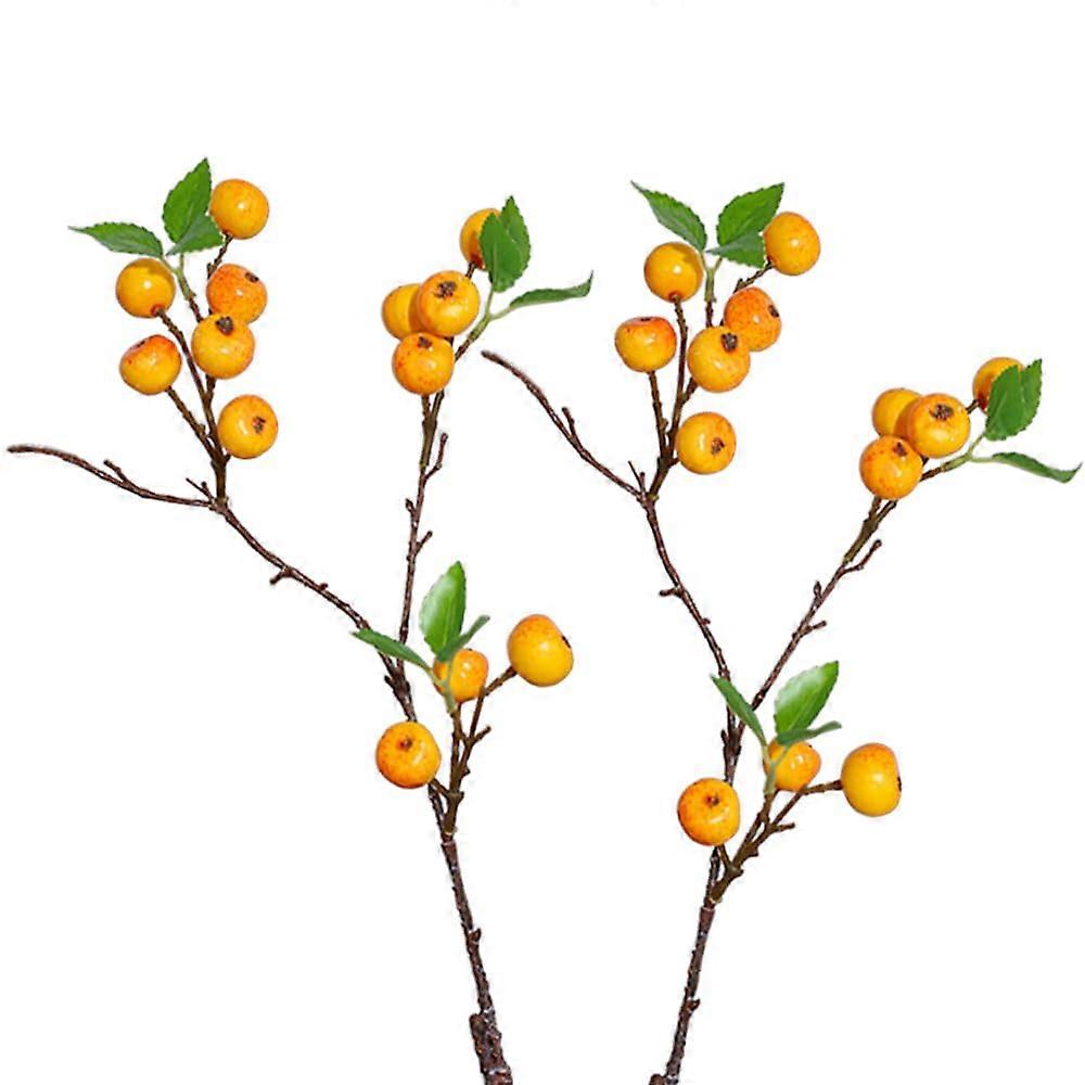 2 Pack Artificial Crabapple Branches with Berries Yellow Fake Crabapple Stems for Fall Thanksgiving Decor