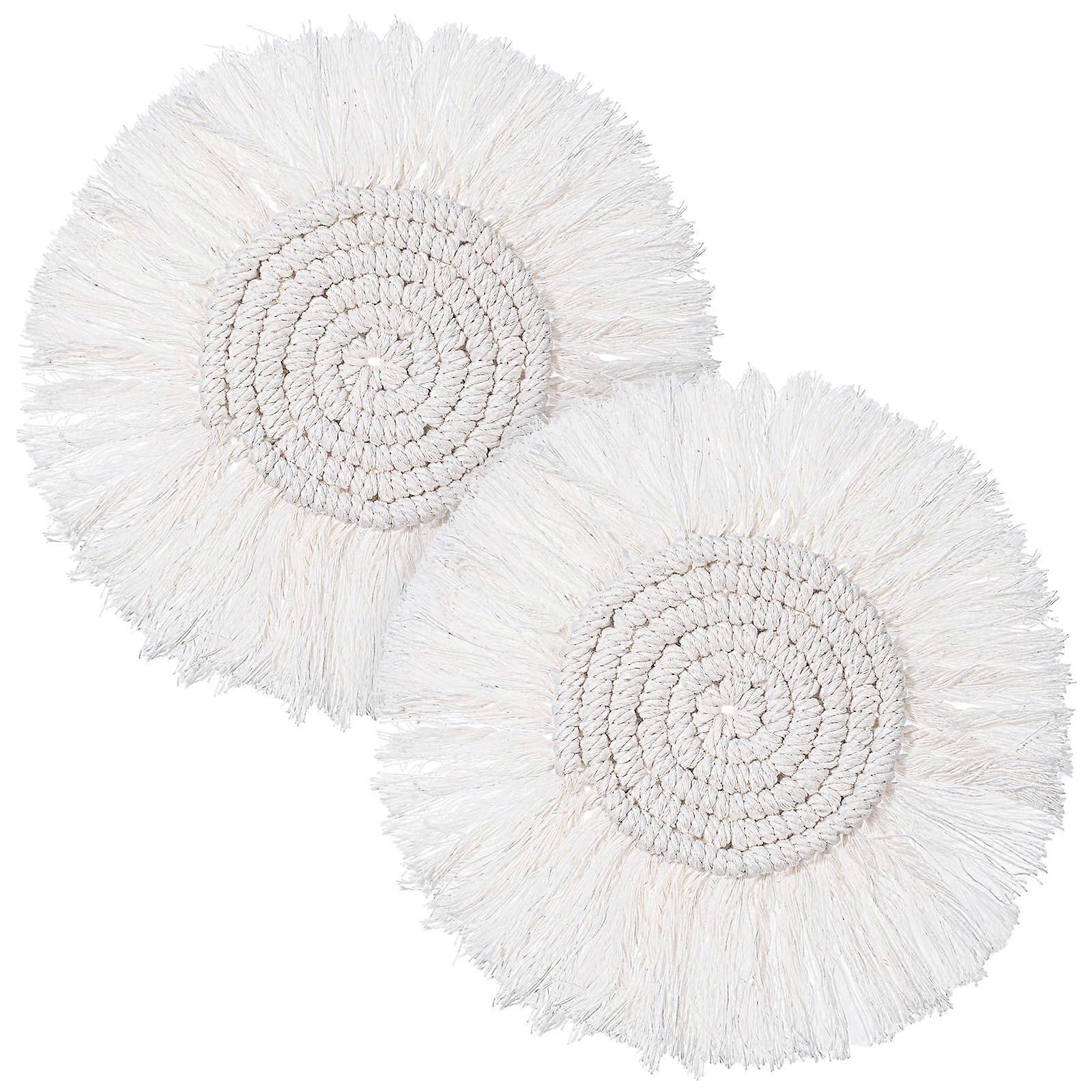 Handmade Boho Macrame Coasters Set of 2, 7.4in Large Cotton Drink Coasters for Desk and Home Decor