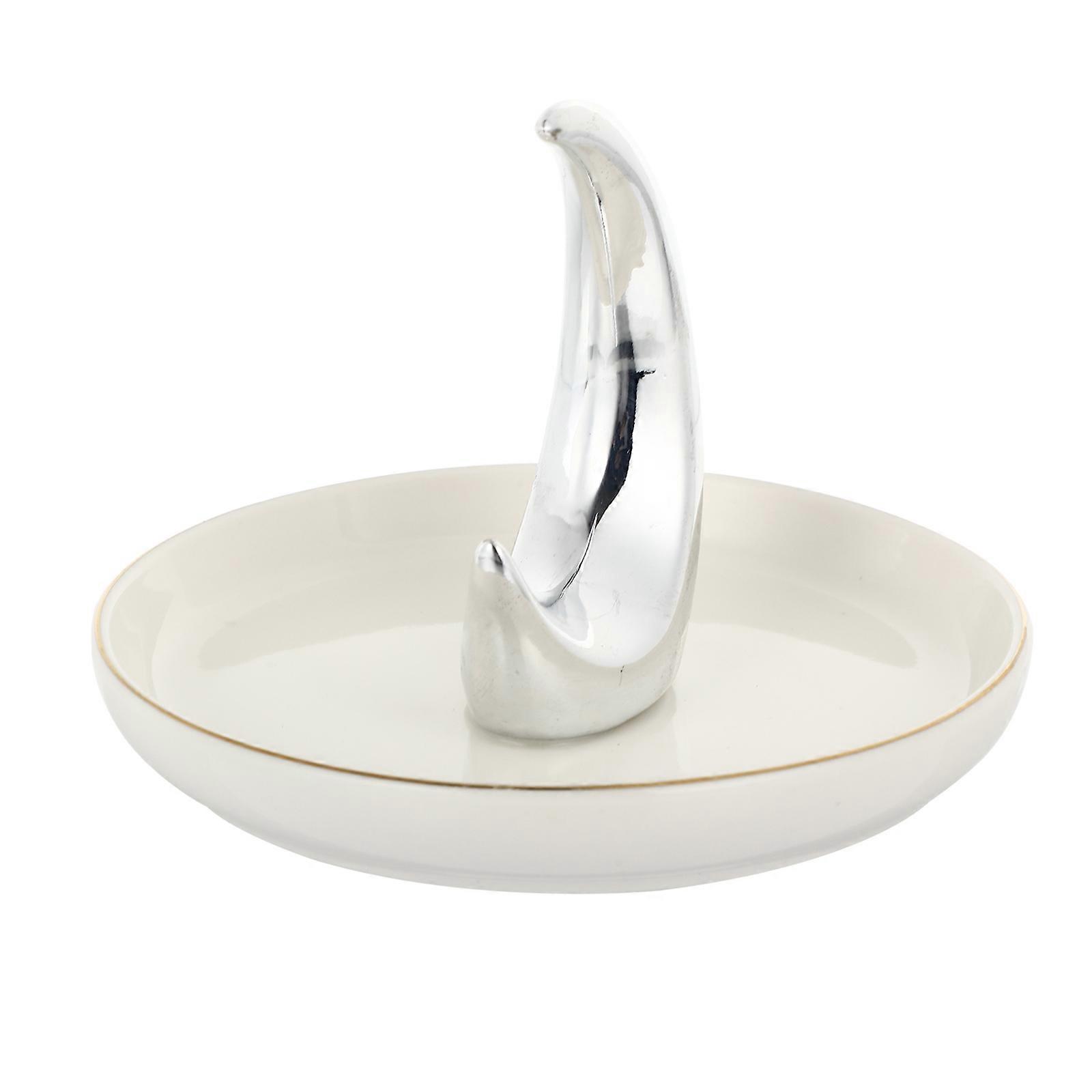 Ceramic Moon Shape Jewelry Tray for Storage Use 1Pcs Creative White Organizer