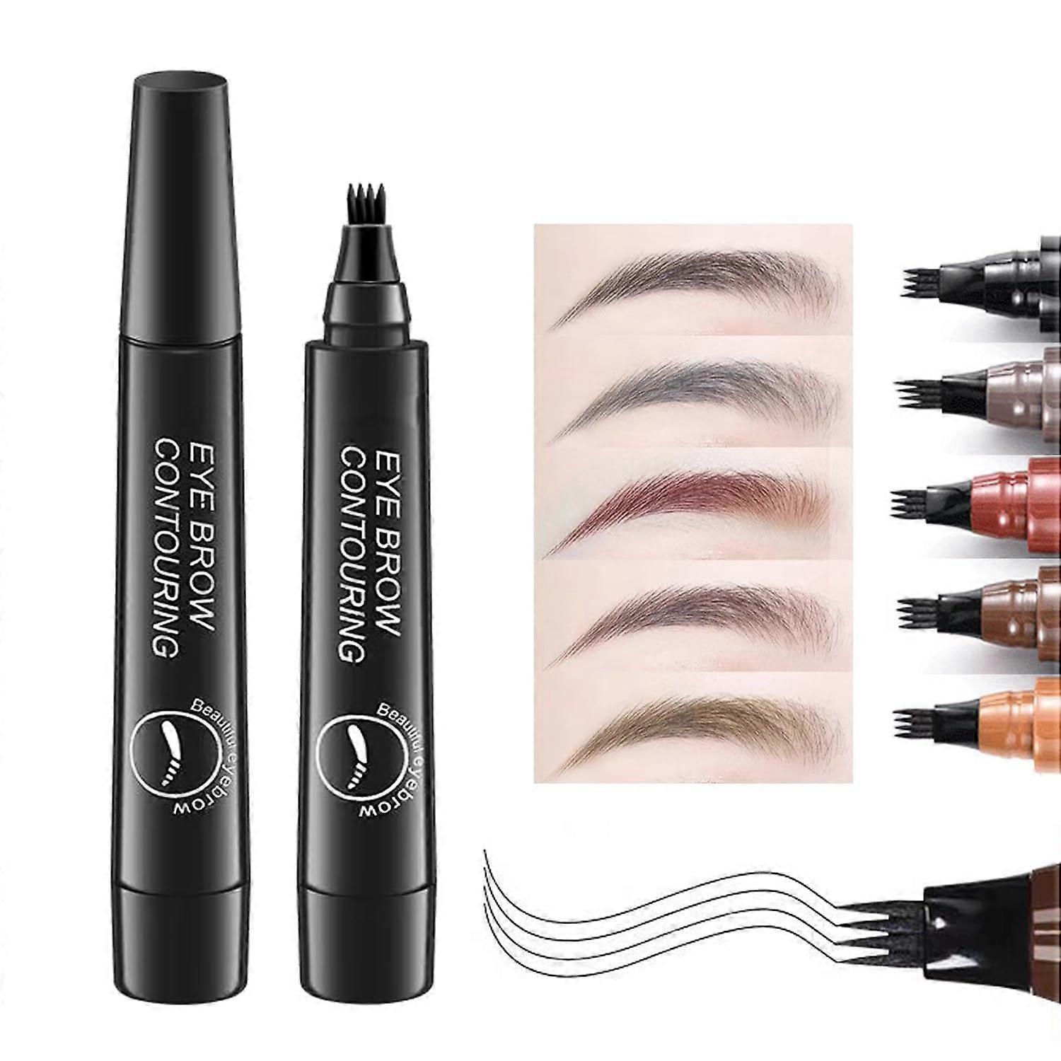 Waterproof Microblading Eyebrow Pencil 2PCS Black 4Fork Tip Long Lasting Natural Brow Pen