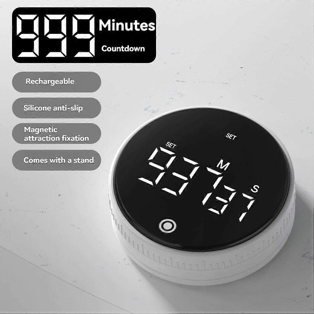 LED Digital Rotary Timer USB Rechargeable Magnetic Baking Countdown Reminder Back Bracket Design Kitchen Gadgets