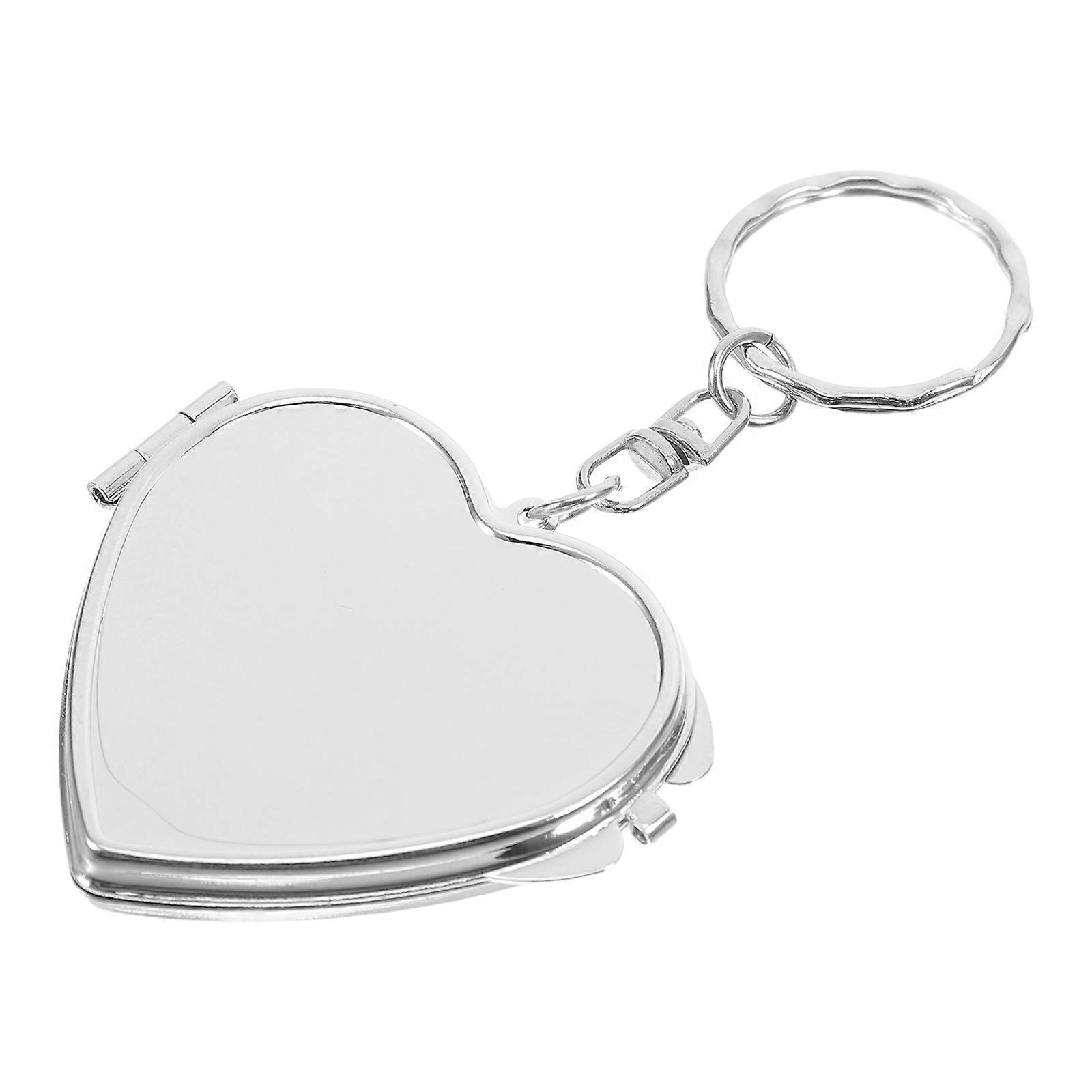 Pocket Mirror Keychain Foldable Mini Round Shape Silver 6Pcs Set