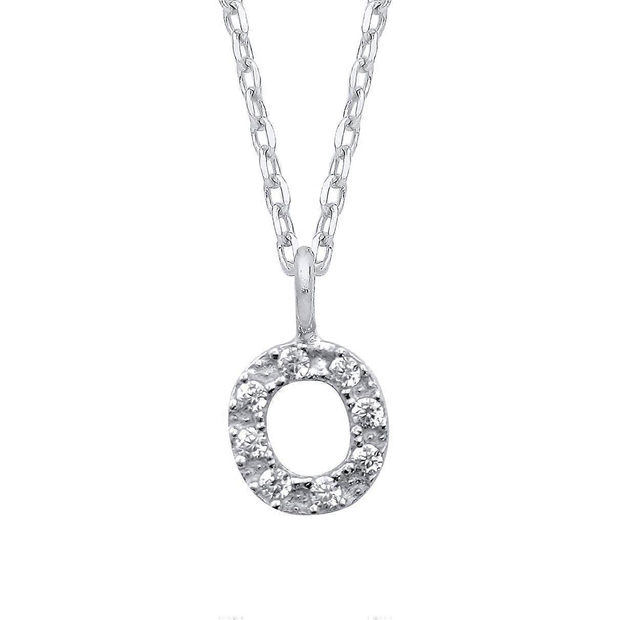 Jewelco London Ladies Rhodium Plated Sterling Silver Encrusted Mini Initial Pendant Necklace 16 + 1 inch