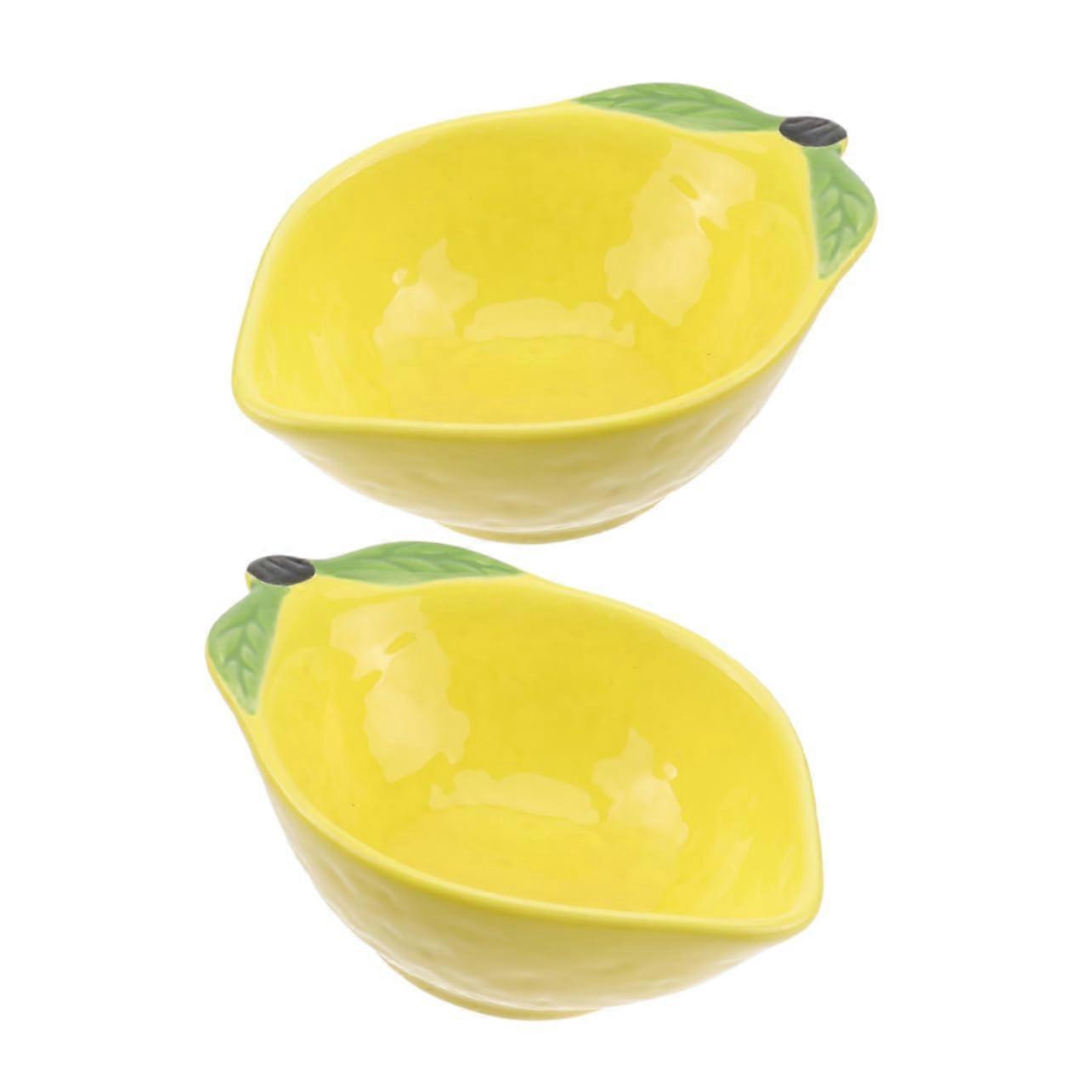 2pcs Lemon Ceramic Plate Set, Elegant Fruit Serving Dish for Salad, Dessert and Kitchen Decor