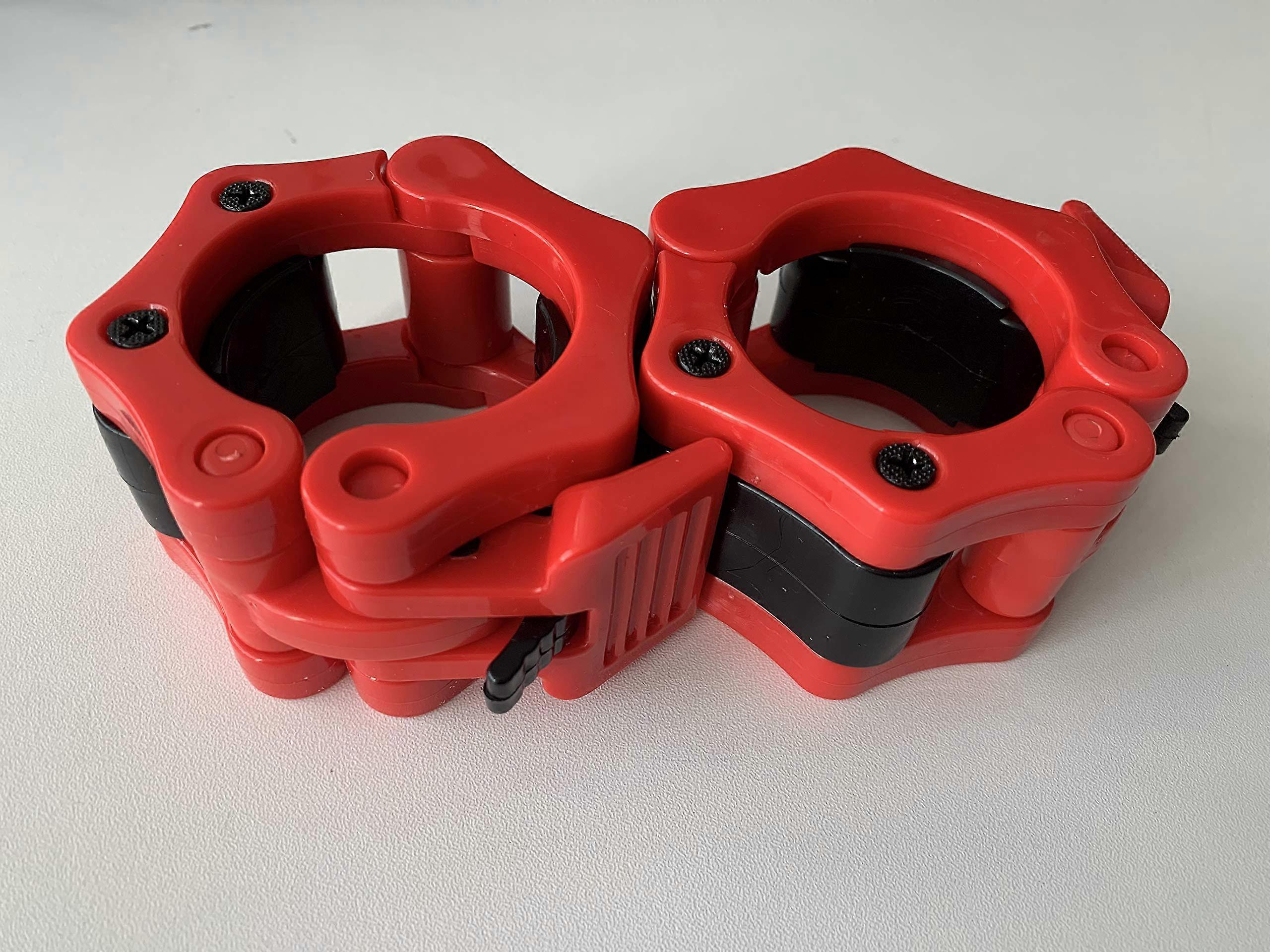 Barbell Collars 2 Inch 50mm Weightlifting Clamp Pair with Secure Plate Lock and Quick Release Red