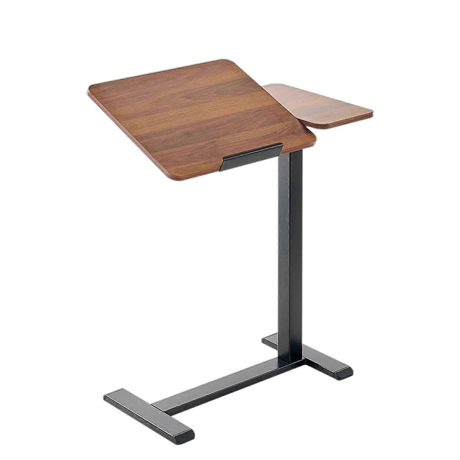 Pneumatic Height Adjustable Rolling Side Table with Tilting Top, Solid Wood and Metal