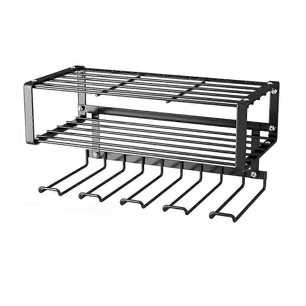 Power Tool Organizer Wall Mounted Metal Rack with Drill Slots and Side Hooks for Garage Storage