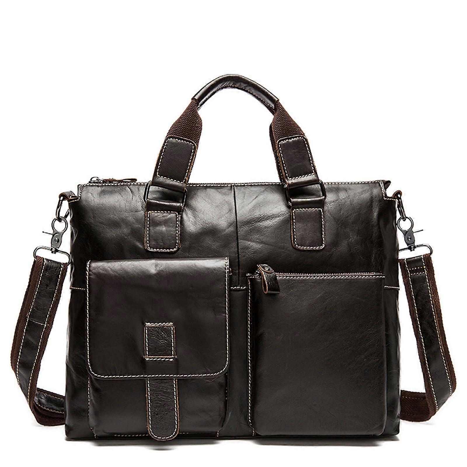 Leather Briefcase for Men with Multiple Compartments, Spacious Laptop Shoulder Bag for Business