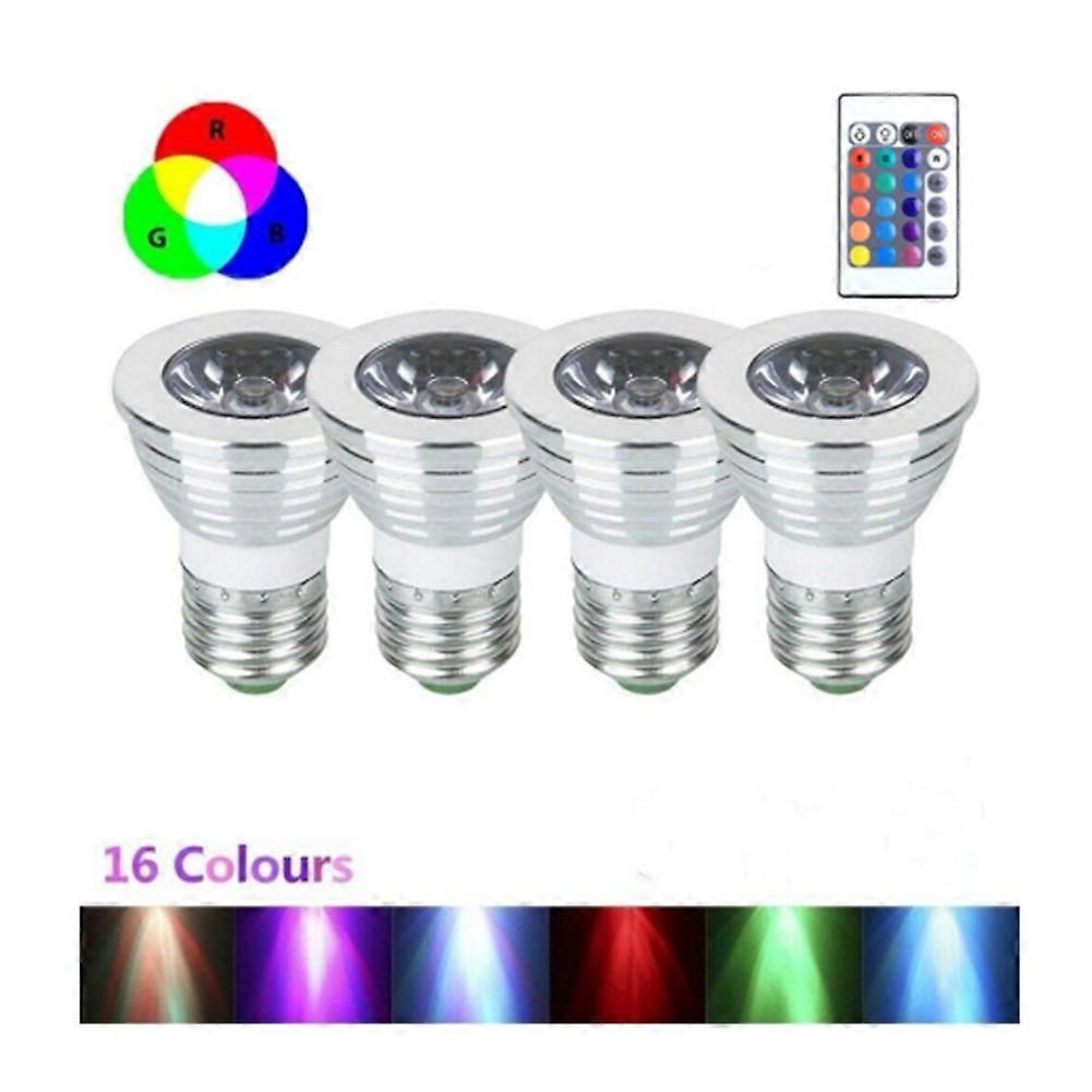 4pcs E27 Bulbs and 1remote Control with Memory Function 17colors Changeable Spot Ligh 4dynamic Lighting Modes Spotlight