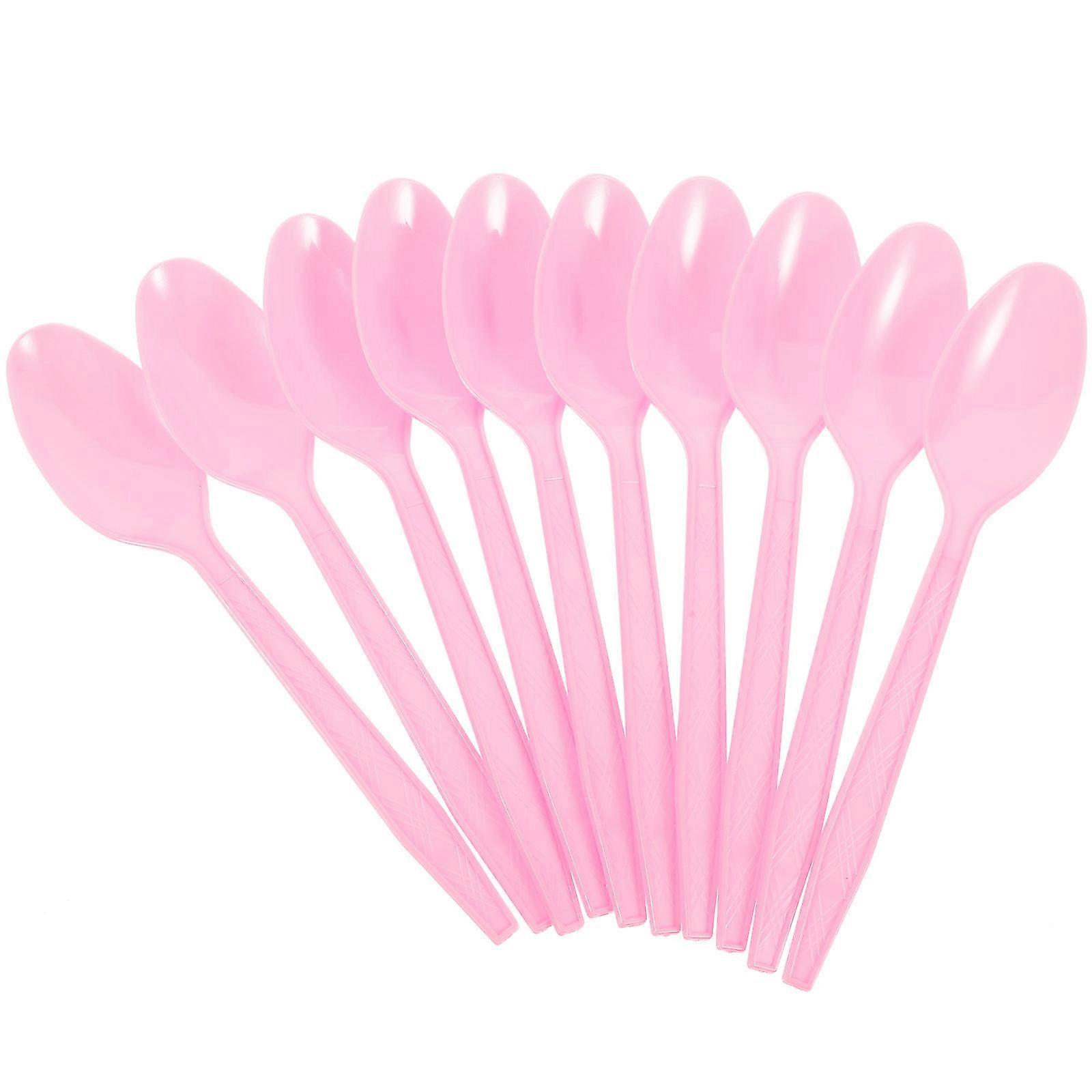 Pink Plastic Cake Spoons for Party Tableware 100Pcs