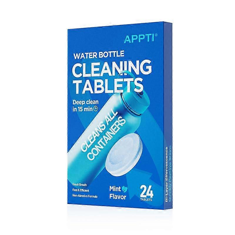 Water Bottle Cleaning Tablets 24 Pack, Effervescent Deep Clean, Mint Scent Bottle Cleaner