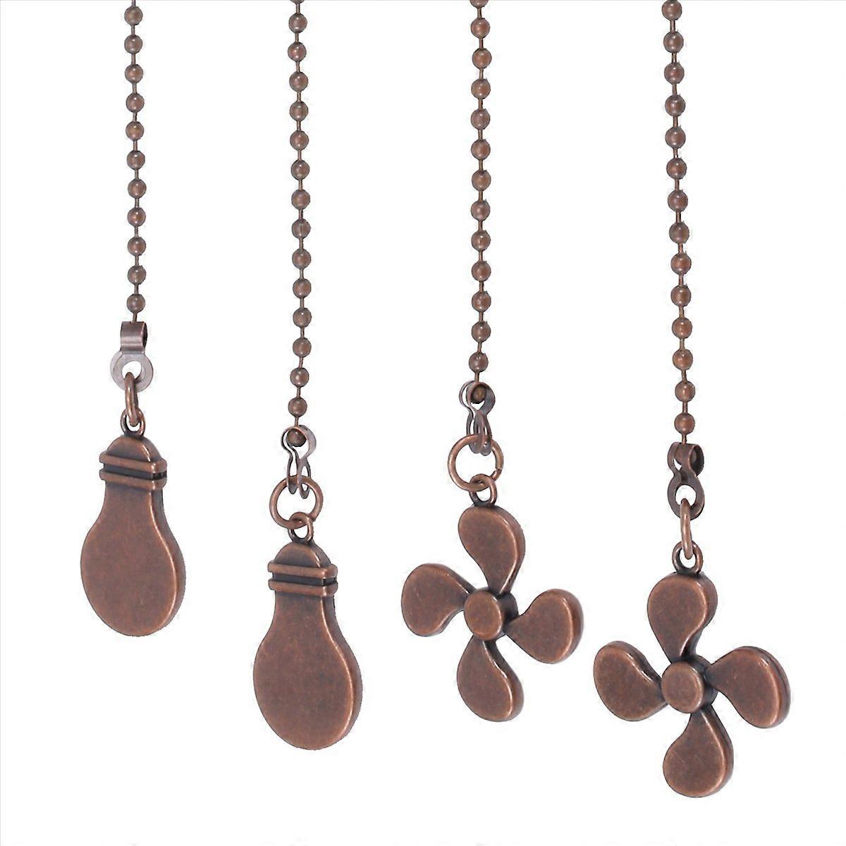 4Pcs Ceiling Fan Pull Chain Set,Bulb and Fan Pattern(Red Bronze)