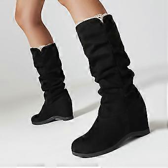 Neue koreanische Damenstiefel Herbst/Winter 2024: Glattes, mattiertes Wildleder, einfarbig, schräg geschnitten, hoher Schaft, Damenschuhe, Trend 2024, Schwarz, Größe 6,5