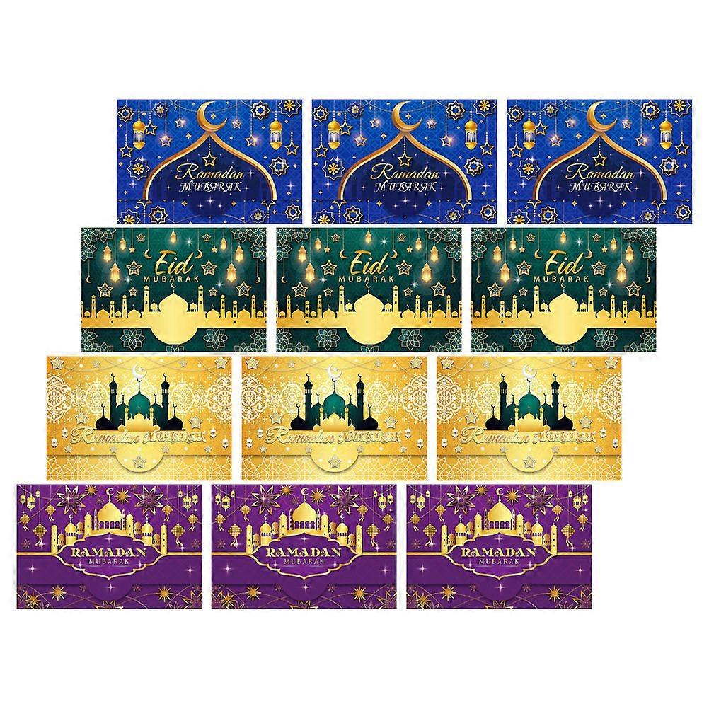 Assorted Color Eid Mubarak Paper Envelopes for Storage 12Pcs Set