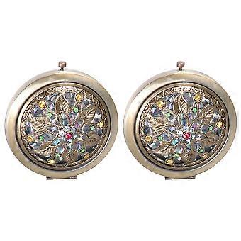 Vintage Makeup Mirror 2Pcs Double-Sided Round Beauty Accessory For Girls Elegant Golden Finish Portable Design