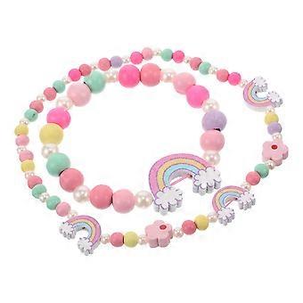 2pcs Bracelet en perles colorées Collier pour enfants Ensemble de bijoux de bricolage fait à la main Perles en bois réglables pour les filles Présent pour les filles en bas âge Été et Sprin