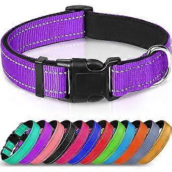 Reflective Dog Collar,Soft Neoprene Padded Breathable Nylon Pet Collar Adjustable for Medium Dogs, Purple, XL