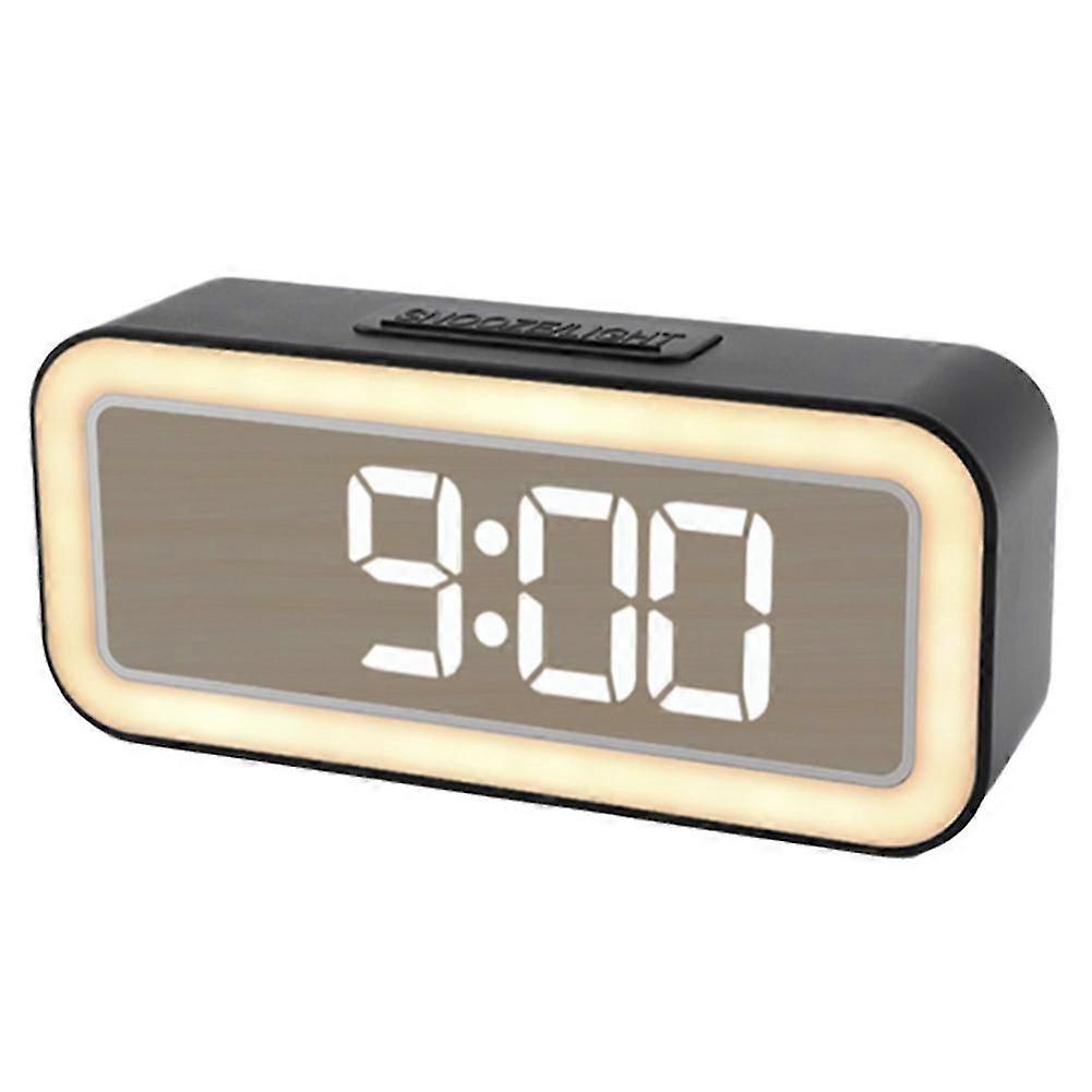 Mirror Night Light Alarm Clock Simple LED Digital Clock Student Loud Volume Bedside Clock Desktop Temperature Clock A(Black)