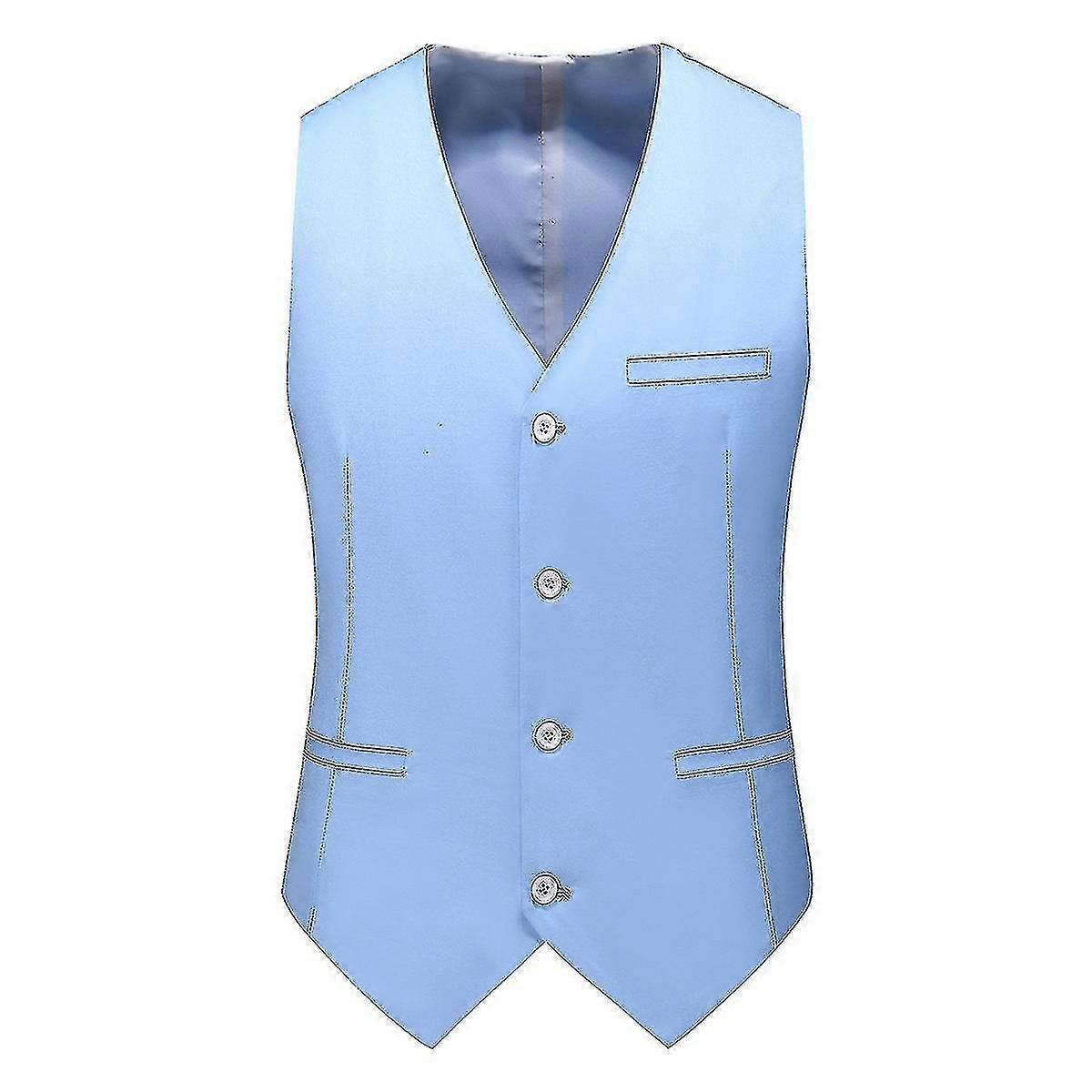 Mens V-neck Solid Color Business Vest