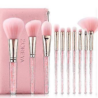 Pink Crystal Clear Handle Makeup Brush Set Makeup Tools Foundation Brushes 10 Brushes
