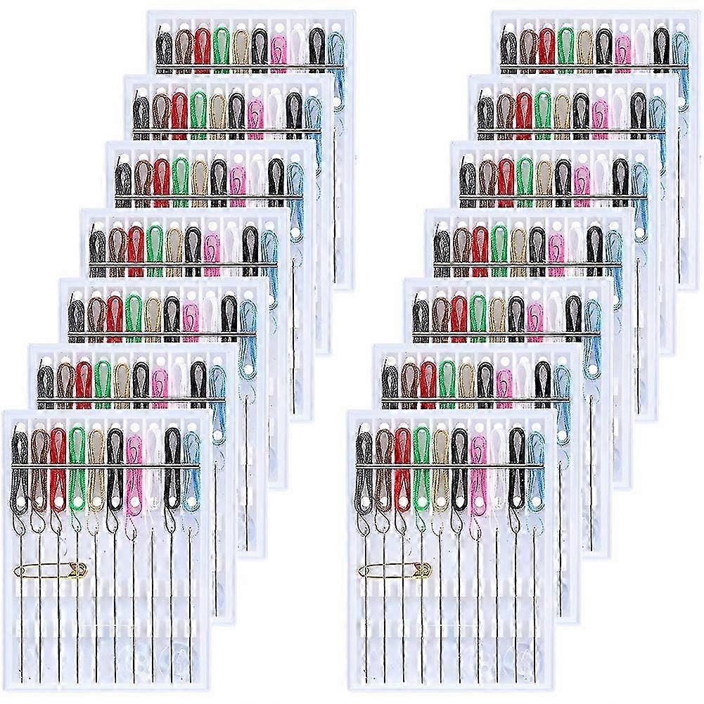 14 Boxes Mini Quick Fix Sewing Kit Easy Pre Threaded Needle Kit Basic Personal Sewing Kit Plastic Threaded Needle Holder