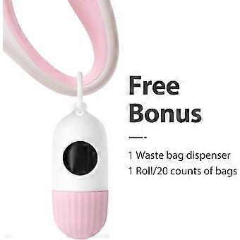 Retractable Dog Leash with Dispenser and Poop Bags, 16 ft Pet Walking Leash, Anti-Slip Handle, Tangle Free, Reflective Nylon Tape (M, White)