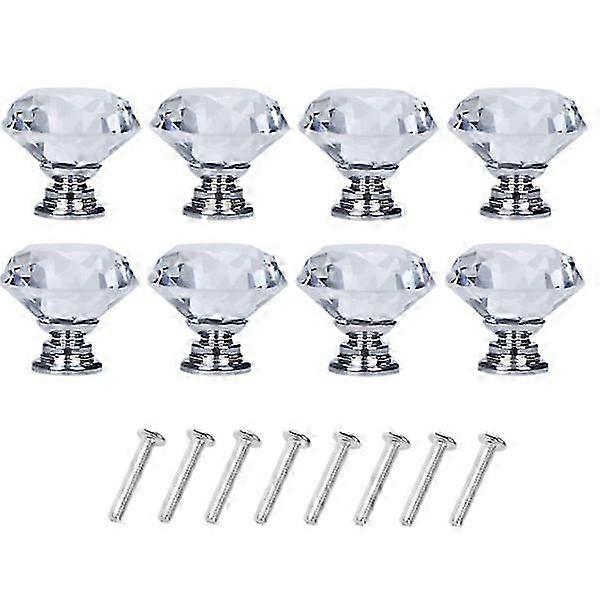 Diamond-shaped knobs in glass transparent/silver 8 pcs [MI]