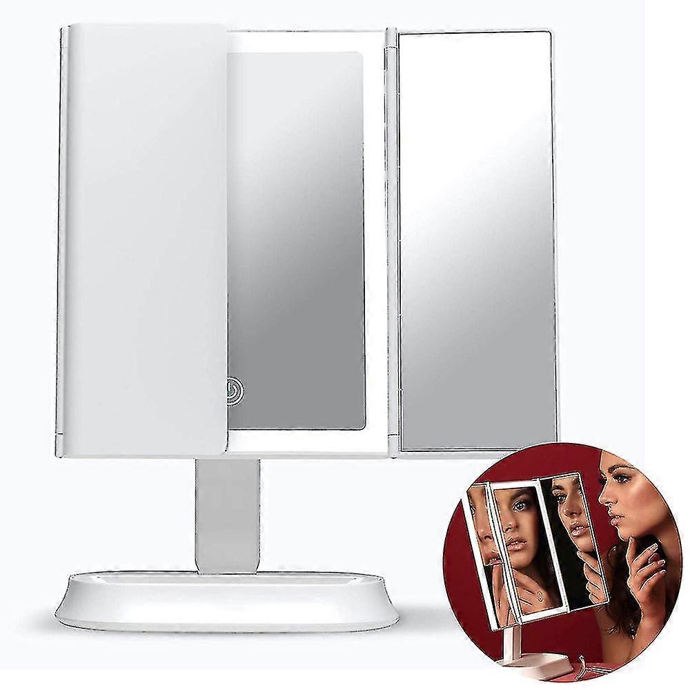 Large Makeup Mirror With Natural Led,lighted Trifold Vanity Mirror