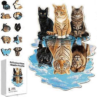 200Pcs Reflection Kitten Wooden Jigsaw Puzzles for Adults 13.6x10.6inch Colorful Cat Tiger Wood Puzzles for Holiday Birthday